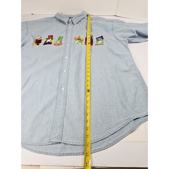 Vintage Looney Tunes‎ Shirt Mens 2XL Denim Warner Bros Bugs Daffy Cartoon 90s - Picture 9 of 12